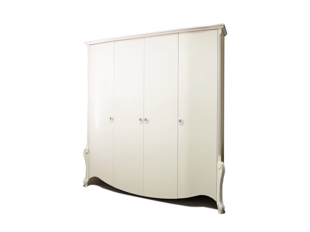 Шкаф четырехдверный "Луиза" белая эмаль с серебряной патиной.В НАЛИЧИИ.