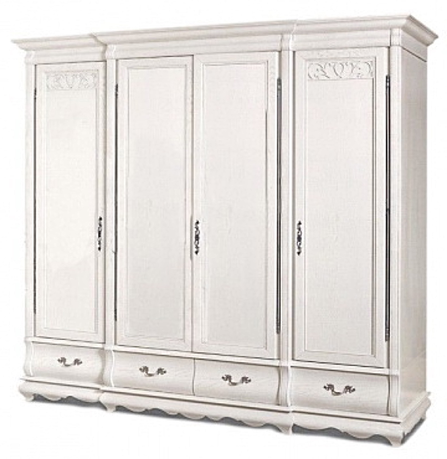 Шкаф четырехдверный "Оскар" белая эмаль с темной патиной  без зеркал.В НАЛИЧИИ.