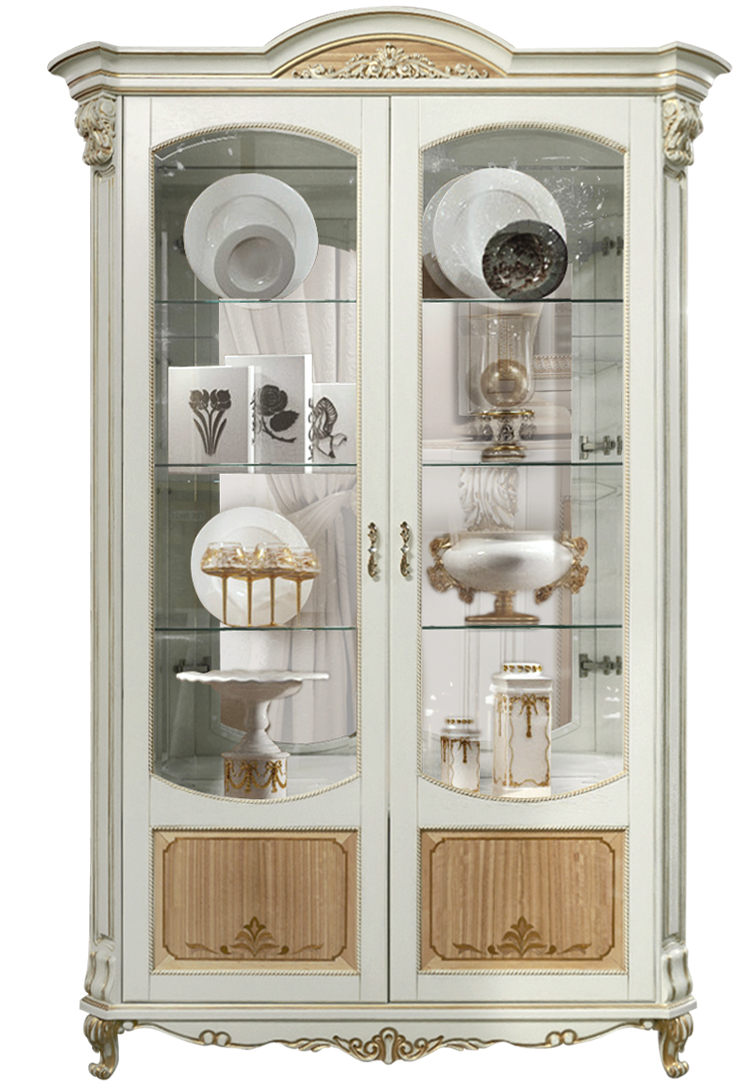 Шкаф с витриной «Альба 5» П485.05 слоновая кость с золочением