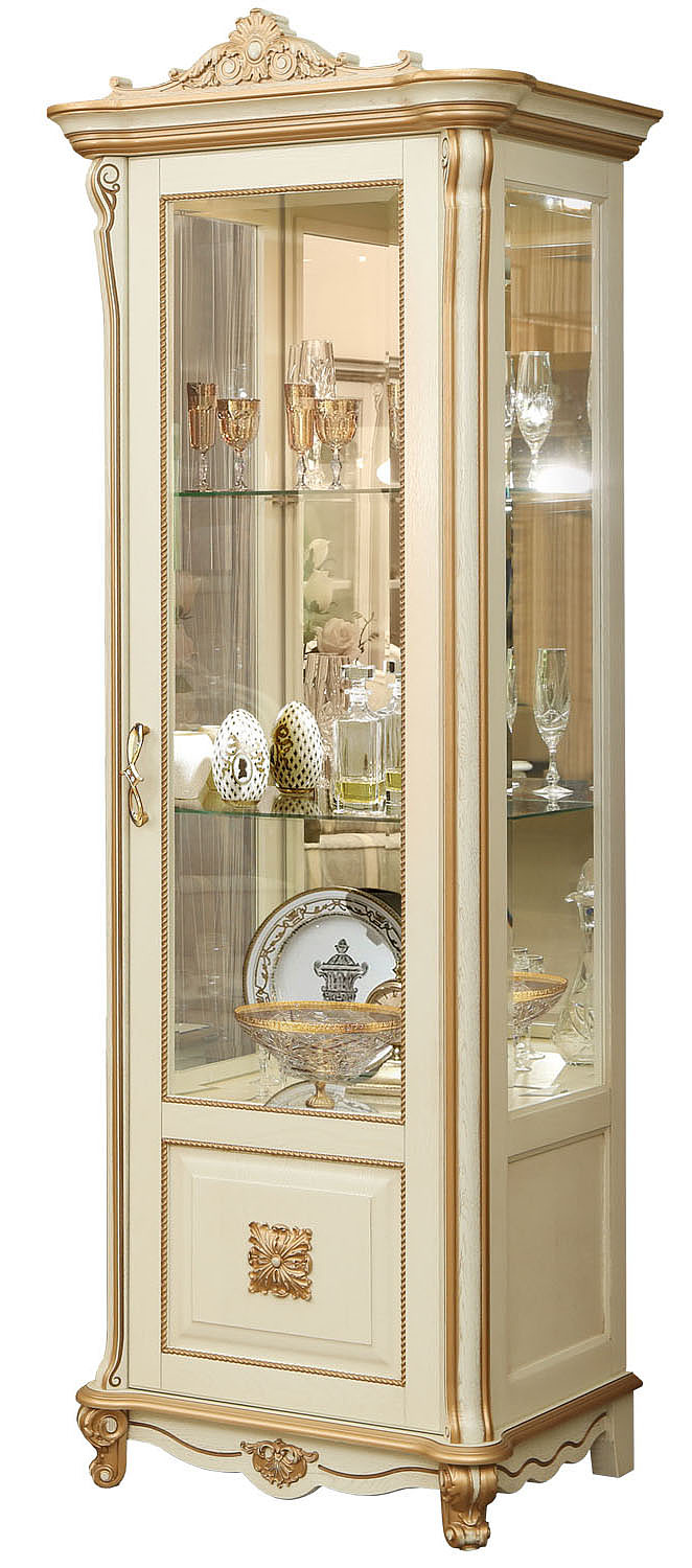 Шкаф с витриной "Алези 8 Люкс" П350.08л слоновая кость с золочением