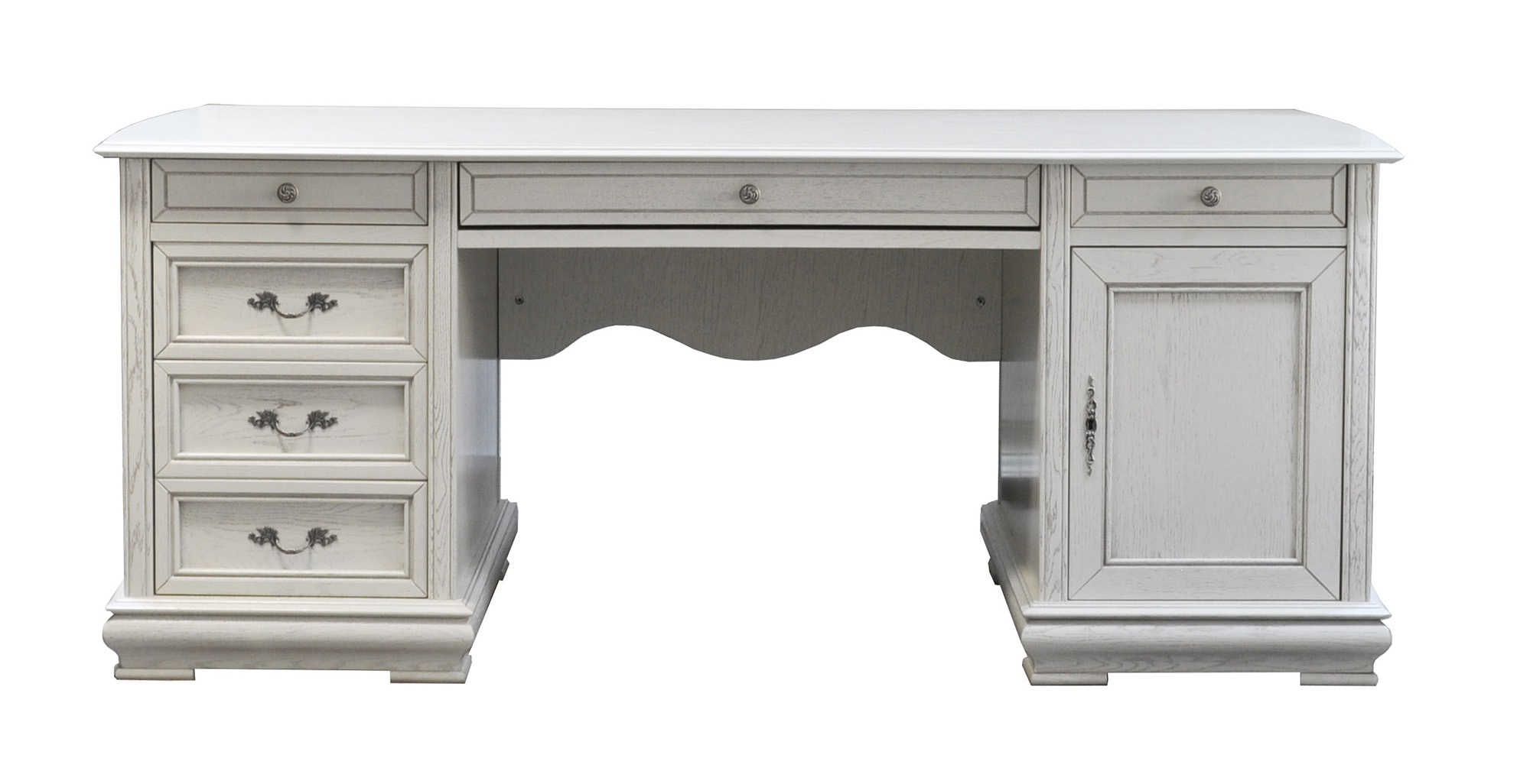 Стол письменный двухтумбовый "Оскар" белая эмаль с темной патиной