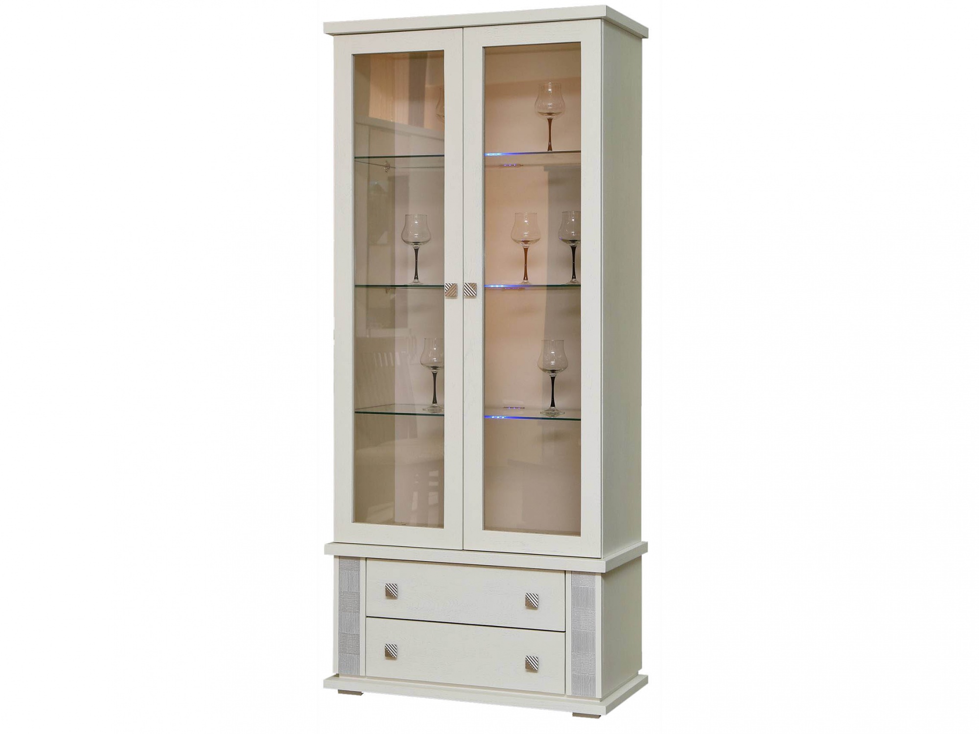 Шкаф с витриной "Тунис" П343.12Ш слоновая кость