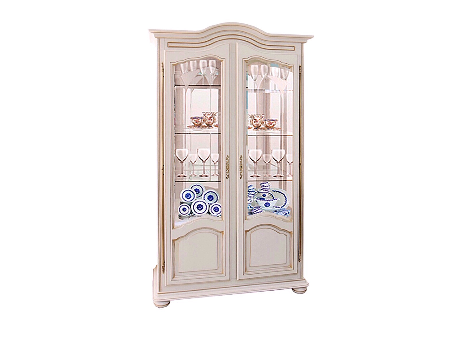 Шкаф с витриной "Давиль" 62 белая эмаль с золотой патиной.В НАЛИЧИИ.