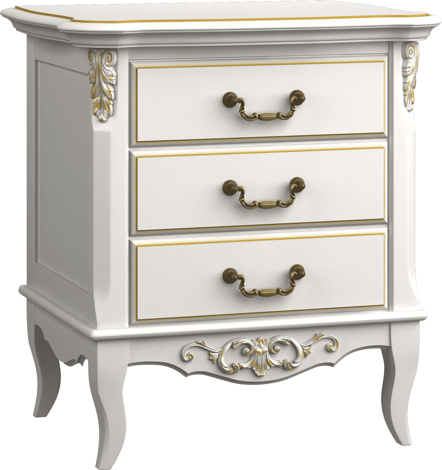 Тумба прикроватная "Belverom" с тремя ящиками слоновая кость с золочением