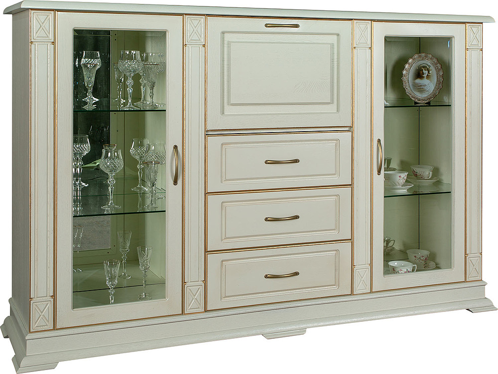 Шкаф комбинированный "Верди-Люкс 3/2 з" слоновая кость с золочением