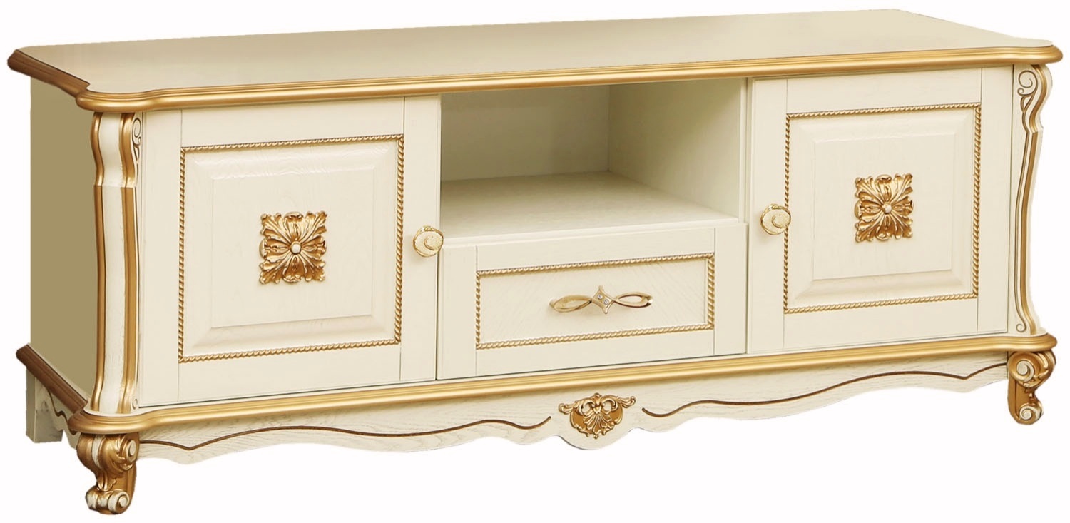 Тумба "Алези ТВ2 Люкс" П350.02л слоновая кость с золочением