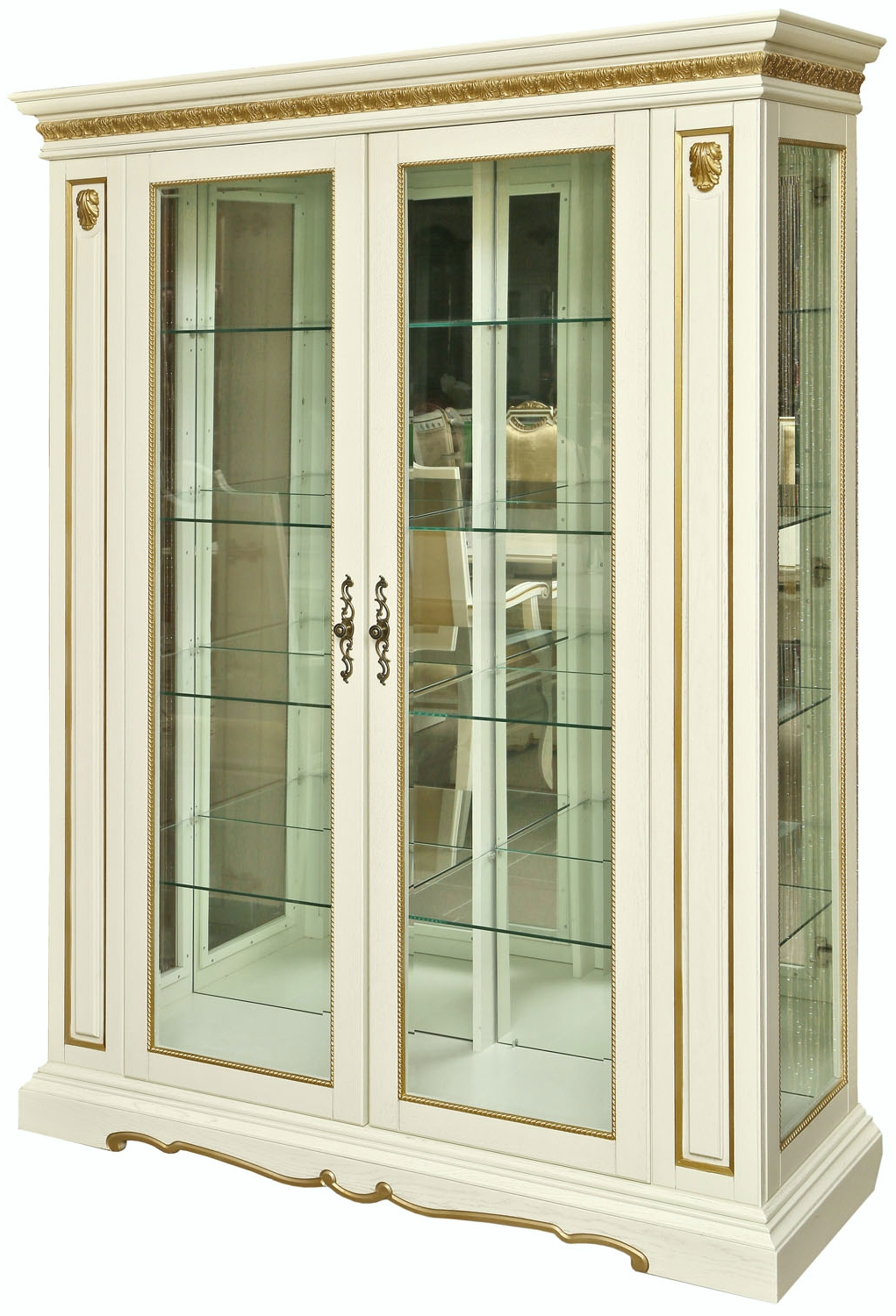 Шкаф с витриной "Милана 5" П265.05 слоновая кость с золочением