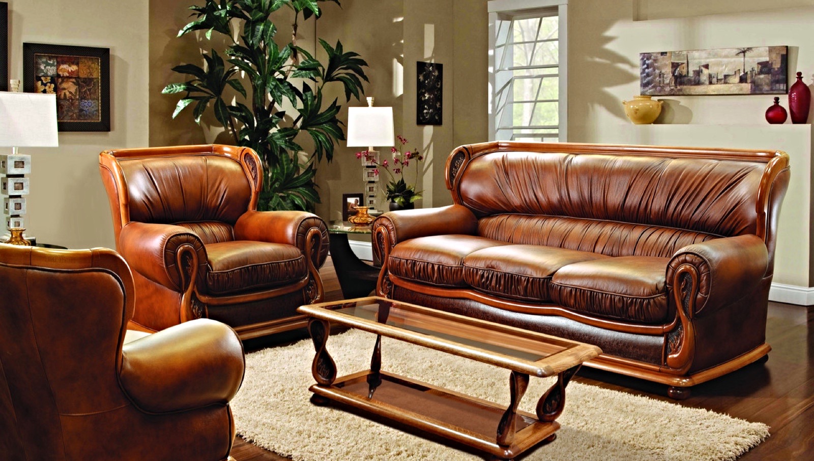 Трехместный  диван-кровать Оксфорд (натуральная кожа)