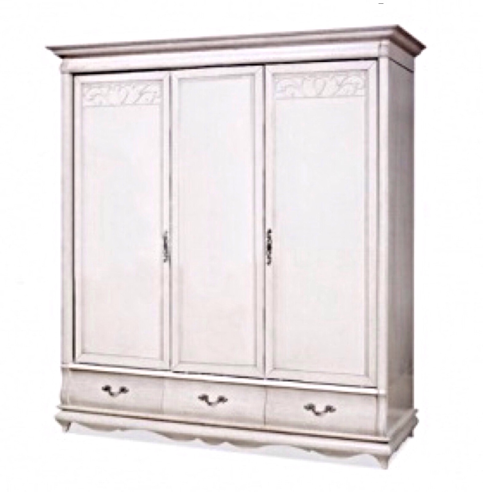 Шкаф трехдверный "Оскар" белая эмаль с темной патиной без зеркал