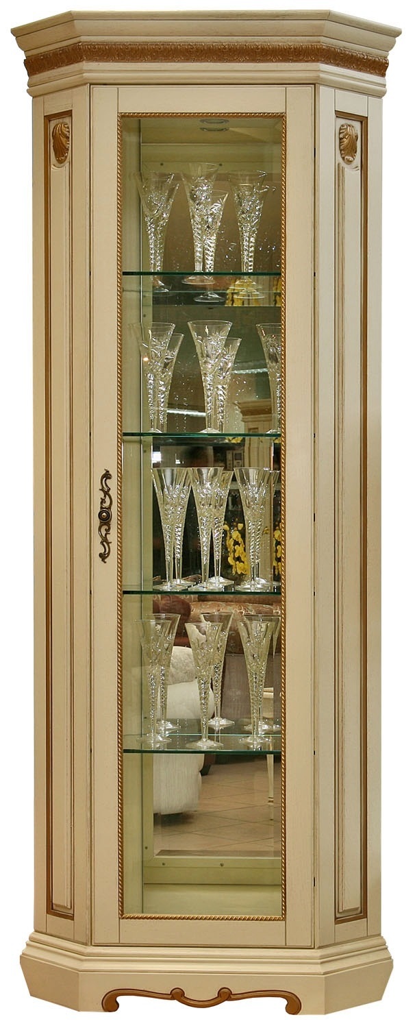 Шкаф с витриной "Милана 10" П265.10 слоновая кость с золочением
