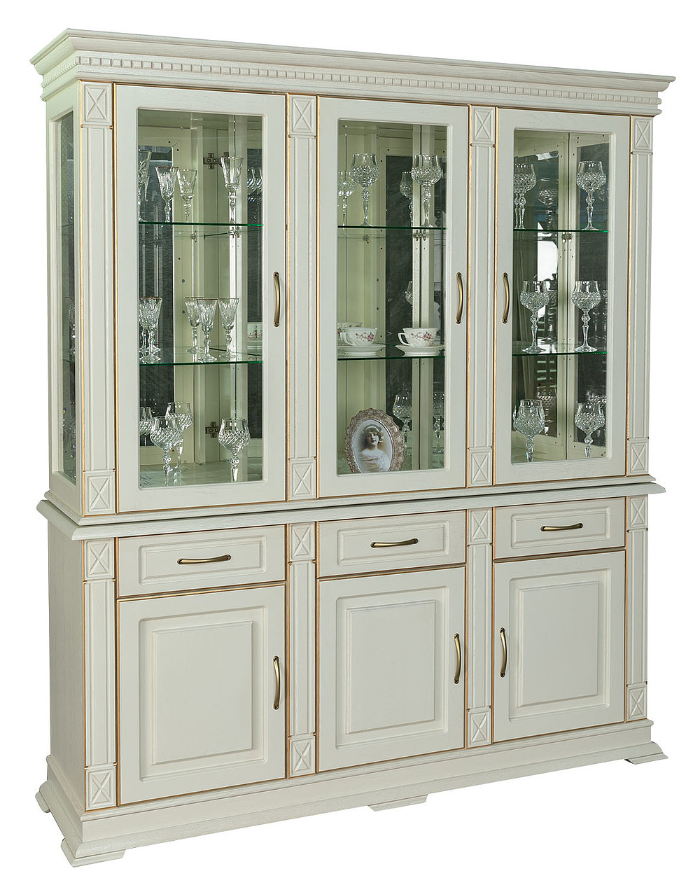 Шкаф комбинированный "Верди-Люкс 3з" (слоновая кость с золочением)