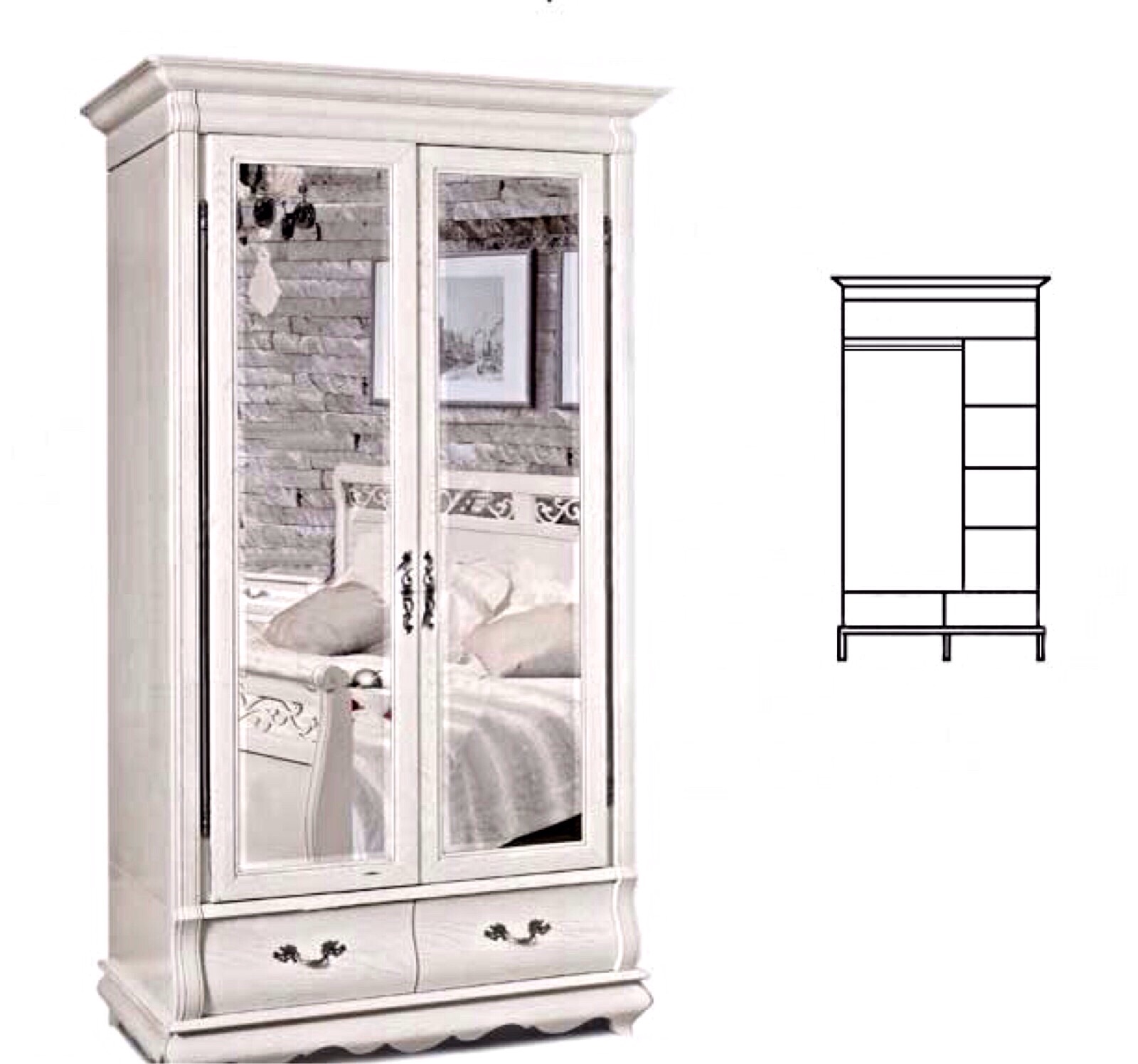 Шкаф двухдверный "Оскар" белая эмаль с темной патиной.В НАЛИЧИИ.