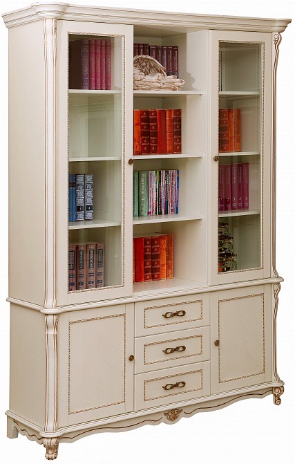 Шкаф комбинированный 3д «Алези» П1.350.2.03 (П395.03) слоновая кость с золочением