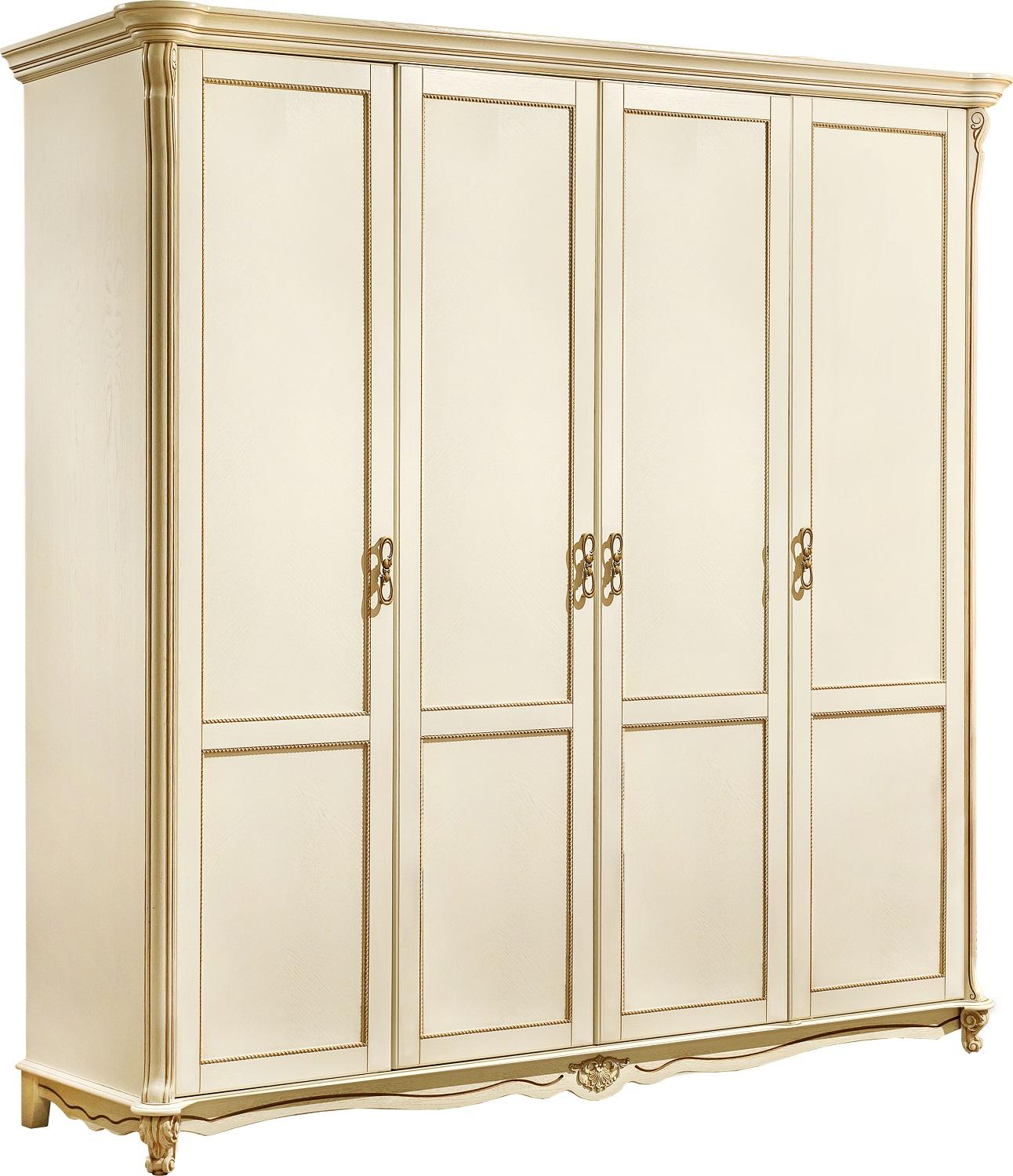 Шкаф для одежды 4д «Алези» П1.350.1.13 (П349.02/2) слоновая кость с золочением