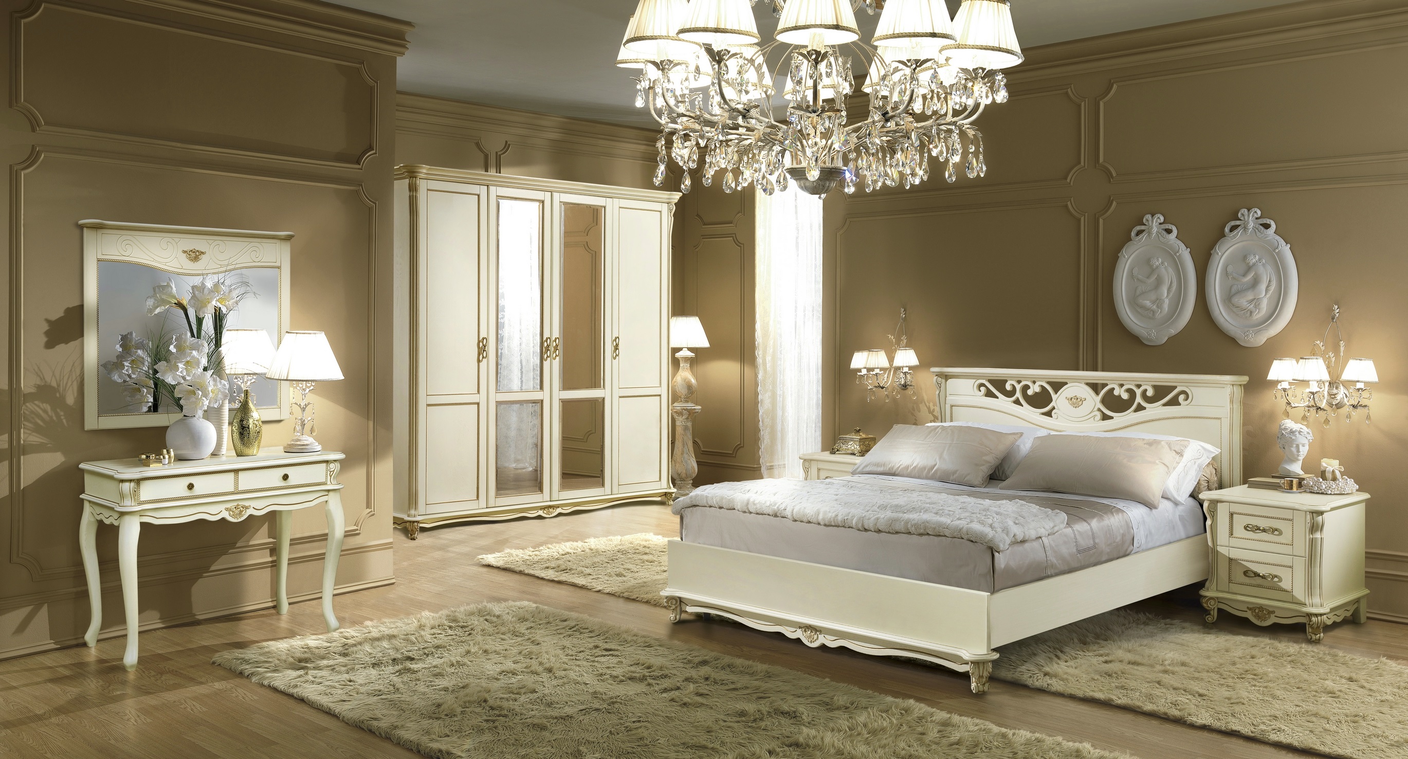 Спальня "Алези-7" слоновая кость с золочением