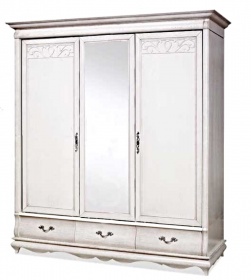 Шкаф трехдверный "Оскар" белая эмаль с темной патиной Шкаф трехдверный "Оскар" белая эмаль с темной патиной