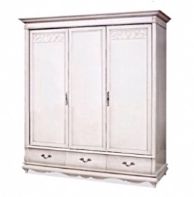 Шкаф трехдверный "Оскар" белая эмаль с темной патиной без зеркал