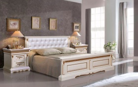 Кровать двуспальная "Милана" слоновая кость с золочением(мягкое изголовье)