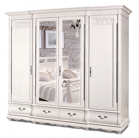 Шкаф четырехдверный "Оскар" белая эмаль с темной патиной.В НАЛИЧИИ.