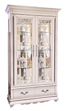 Шкаф с витриной  двухдверный "Оскар" белая эмаль с темной патиной