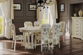 Стол обеденный "Атлант+стулья Идальго 4"  слоновая кость с золочением